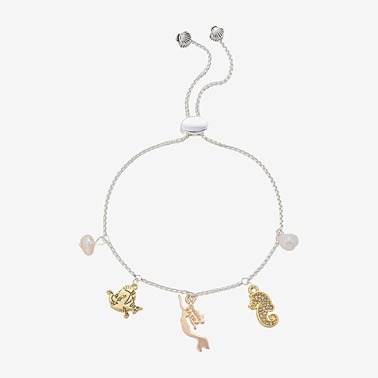Disney Classics Womens Crystal 10K Gold Over Brass 14k Rose Gold Over Brass Ariel Princess The Little Mermaid Charm Bracelet