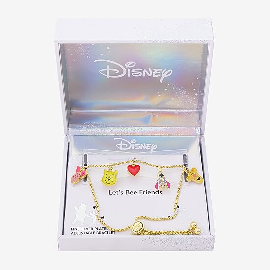 Disney Classics Womens 10K Gold Over Brass Heart Winnie The Pooh Charm Bracelet