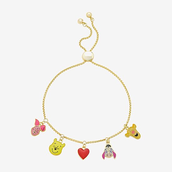 Disney Classics Womens 10K Gold Over Brass Heart Winnie The Pooh Charm Bracelet