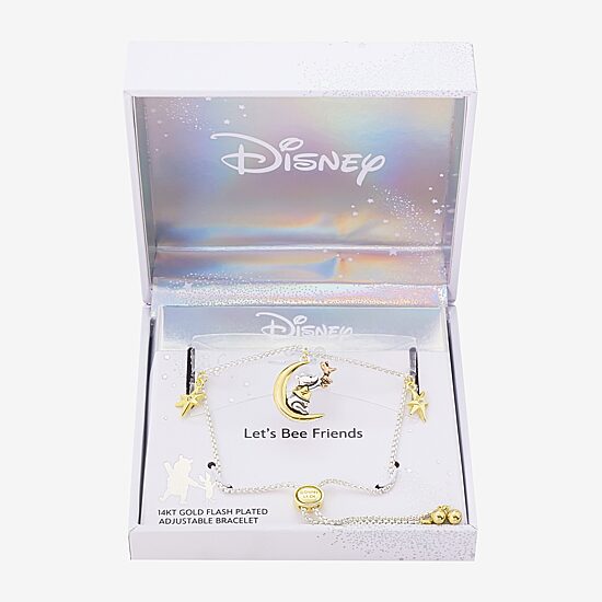 Disney Classics Womens Cubic Zirconia 10K Gold Over Brass 14k Rose Gold Over Brass Moon Star Winnie The Pooh Charm Bracelet