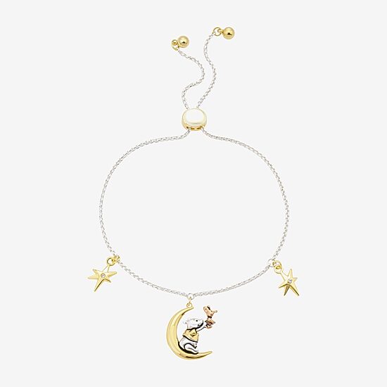 Disney Classics Womens Cubic Zirconia 10K Gold Over Brass 14k Rose Gold Over Brass Moon Star Winnie The Pooh Charm Bracelet