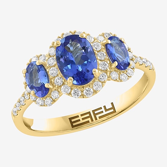 Effy Final Call Limited Quantities! Womens 1/4 CT. T.W. Genuine Blue Tanzanite 14K Gold Oval Halo 3-Stone Cocktail Ring