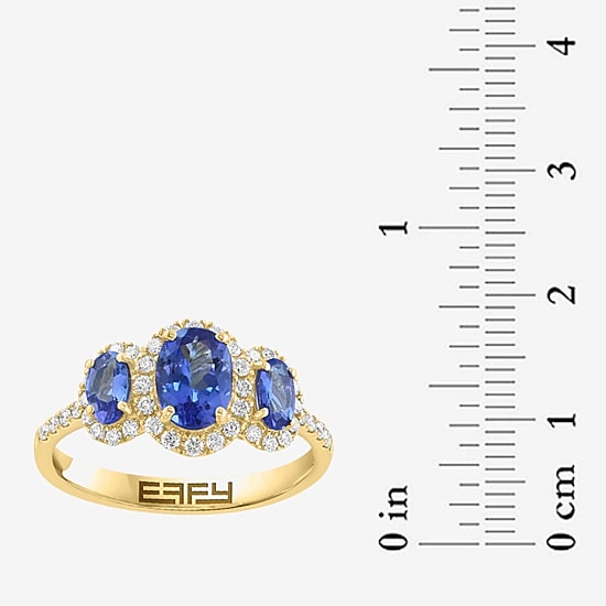 Effy Final Call Limited Quantities! Womens 1/4 CT. T.W. Genuine Blue Tanzanite 14K Gold Oval Halo 3-Stone Cocktail Ring