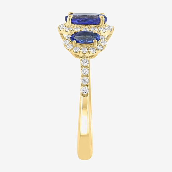 Effy Final Call Limited Quantities! Womens 1/4 CT. T.W. Genuine Blue Tanzanite 14K Gold Oval Halo 3-Stone Cocktail Ring