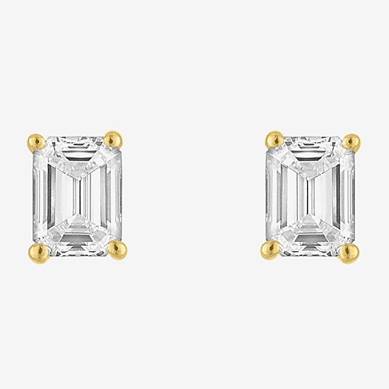 ( E-F/Si1-Si2 ) 1/2 CT. T.W. Lab-Grown Diamond 10K Gold 4.4mm Emerald Stud Earrings