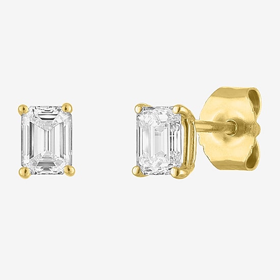 ( E-F/Si1-Si2 ) 1/2 CT. T.W. Lab-Grown Diamond 10K Gold 4.4mm Emerald Stud Earrings