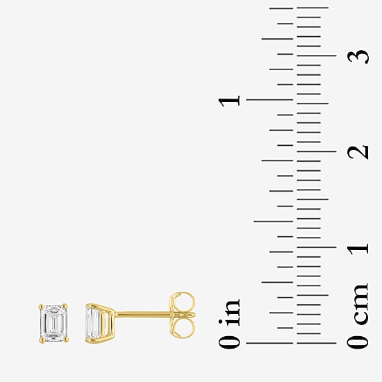 ( E-F/Si1-Si2 ) 1/2 CT. T.W. Lab-Grown Diamond 10K Gold 4.4mm Emerald Stud Earrings