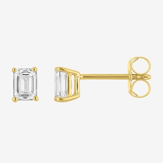 ( E-F/Si1-Si2 ) 1/2 CT. T.W. Lab-Grown Diamond 10K Gold 4.4mm Emerald Stud Earrings