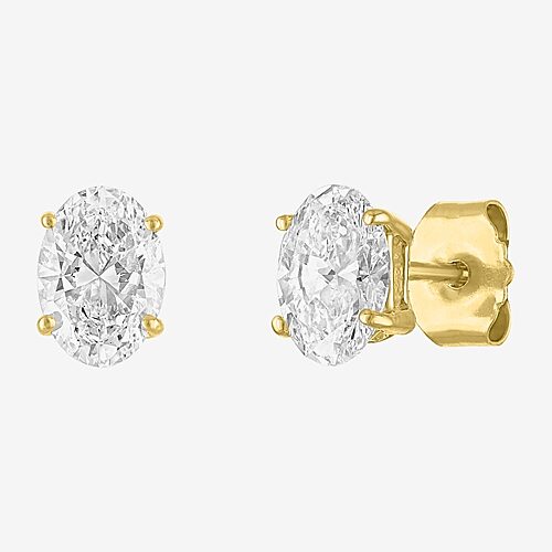 ( E-F/Si1-Si2 ) 1 CT. T.W. Lab-Grown Diamond 10K Gold 6.5mm Oval Stud Earrings, One Size, Yellow