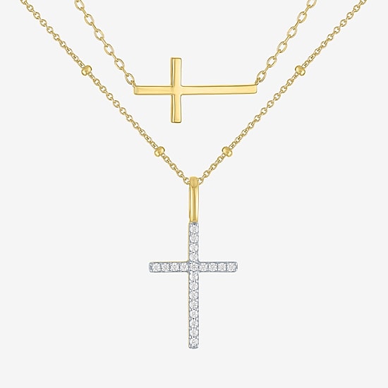 Cross (G-H, Si2-I1) Womens 1/8 CT. T.W. Lab Grown White Diamond 14K Gold Over Silver Cross 2-pc. Necklace Set