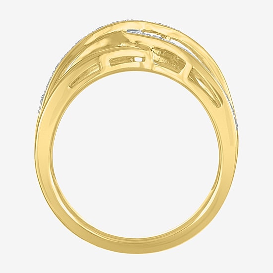(G-H, Si2-I1) Womens 1/4 CT. T.W. Lab Grown White Diamond 14K Gold Over Silver Crossover Cocktail Ring