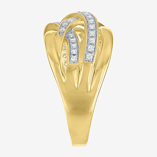 (G-H, Si2-I1) Womens 1/4 CT. T.W. Lab Grown White Diamond 14K Gold Over Silver Crossover Cocktail Ring