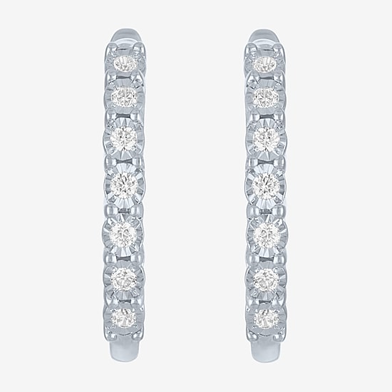 (G-H, Si2-I1) Womens 1/10 CT. T.W. Lab Grown White Diamond Sterling Silver 15.5mm Hoop Earrings