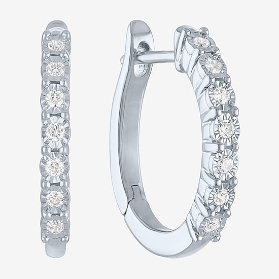 (G-H, Si2-I1) Womens 1/10 CT. T.W. Lab Grown White Diamond Sterling Silver 15.5mm Hoop Earrings