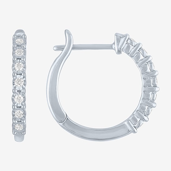 (G-H, Si2-I1) Womens 1/10 CT. T.W. Lab Grown White Diamond Sterling Silver 15.5mm Hoop Earrings