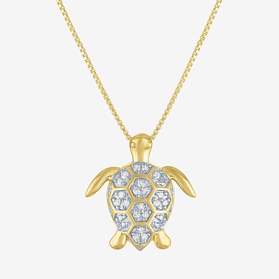 Turtle (G-H, Si2-I1) Womens 1/10 CT. T.W. Lab Grown White Diamond 14K Gold Over Silver 18 Inch Pendant Necklace