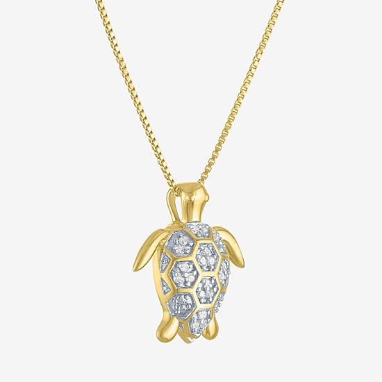 Turtle (G-H, Si2-I1) Womens 1/10 CT. T.W. Lab Grown White Diamond 14K Gold Over Silver 18 Inch Pendant Necklace