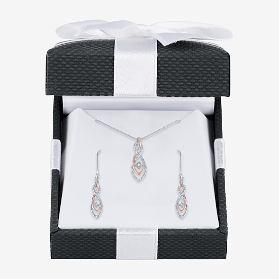 (G-H, Si2-I1) Womens 1/10 CT. T.W. Lab Grown White Diamond 14K Rose Gold Over Silver Jewelry Set