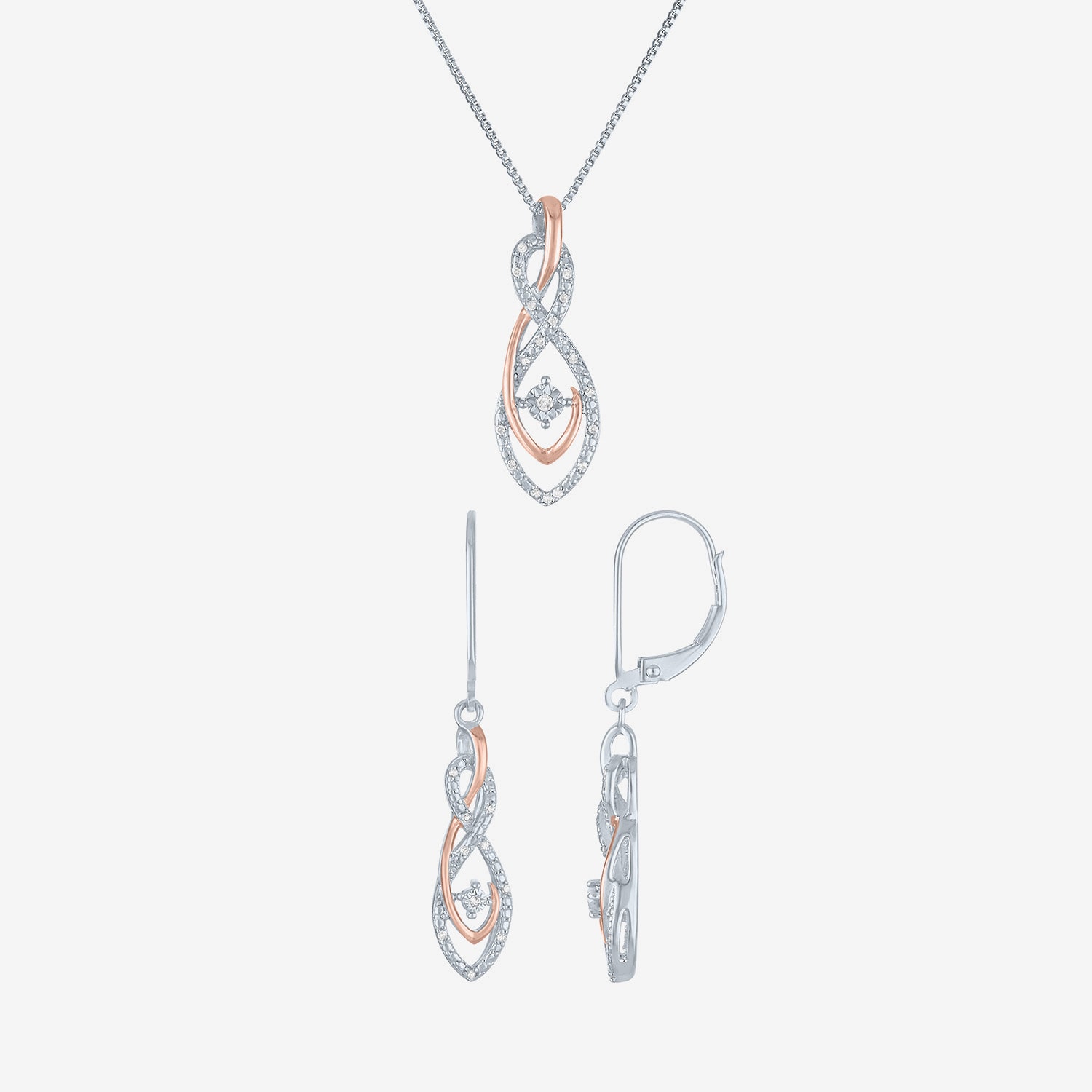 (G-H, Si2-I1) Womens 1/10 CT. T.W. Lab Grown White Diamond 14K Rose Gold Over Silver Jewelry Set