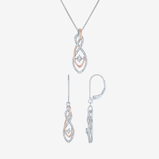 (G-H, Si2-I1) Womens 1/10 CT. T.W. Lab Grown White Diamond 14K Rose Gold Over Silver Jewelry Set
