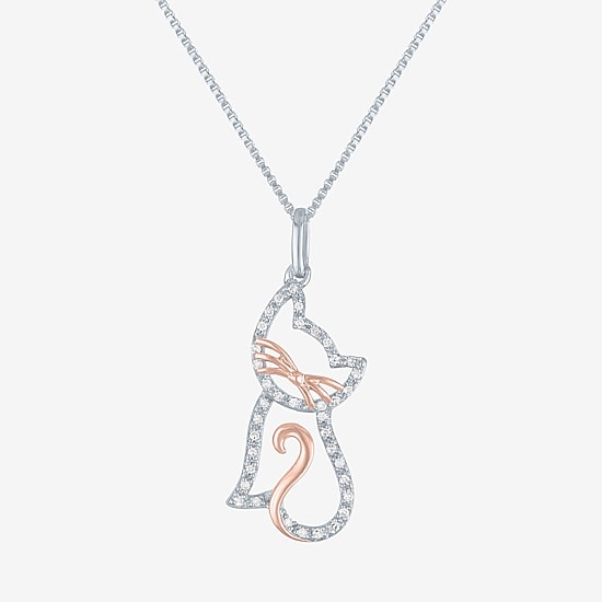 Cat (G-H, Si2-I1) Womens 1/10 CT. T.W. Lab Grown White Diamond 14K Two Tone Gold Over Silver 18 Inch Pendant Necklace