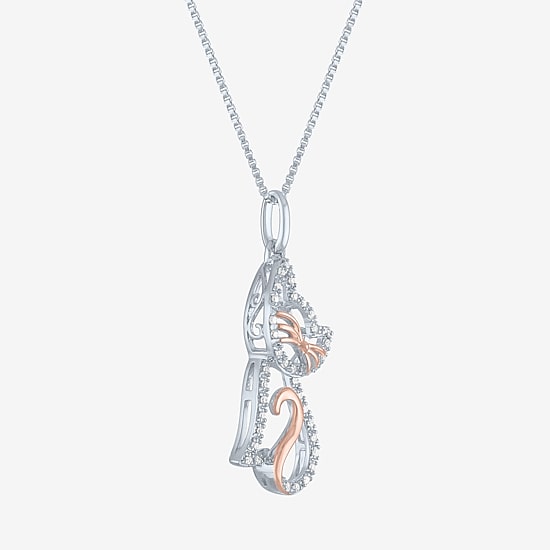 Cat (G-H, Si2-I1) Womens 1/10 CT. T.W. Lab Grown White Diamond 14K Two Tone Gold Over Silver 18 Inch Pendant Necklace