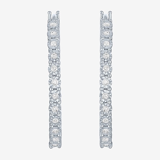 (G-H, Si2-I1) Womens 1/4 CT. T.W. Lab Grown White Diamond Sterling Silver 26mm Round Hoop Earrings