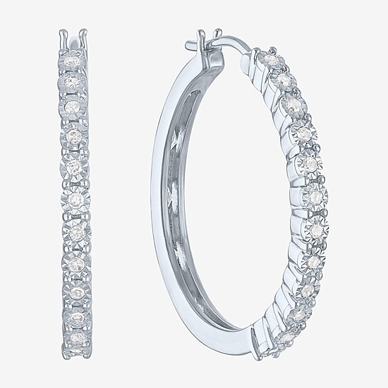 (G-H, Si2-I1) Womens 1/4 CT. T.W. Lab Grown White Diamond Sterling Silver 26mm Round Hoop Earrings