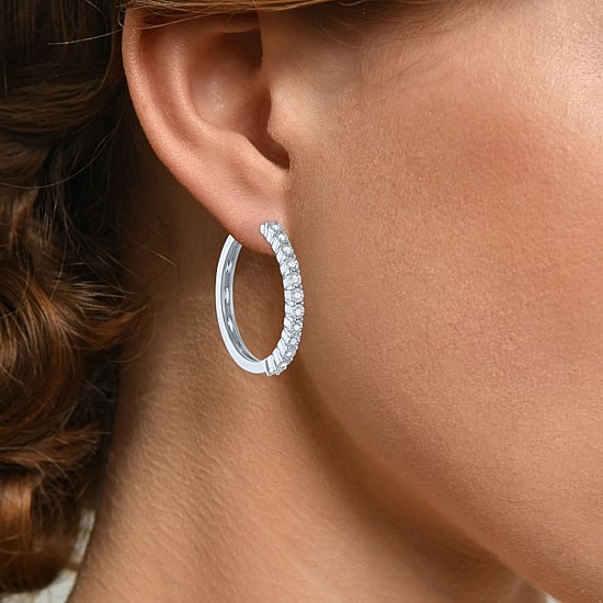 (G-H, Si2-I1) Womens 1/4 CT. T.W. Lab Grown White Diamond Sterling Silver 26mm Round Hoop Earrings