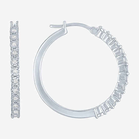 (G-H, Si2-I1) Womens 1/4 CT. T.W. Lab Grown White Diamond Sterling Silver 26mm Round Hoop Earrings