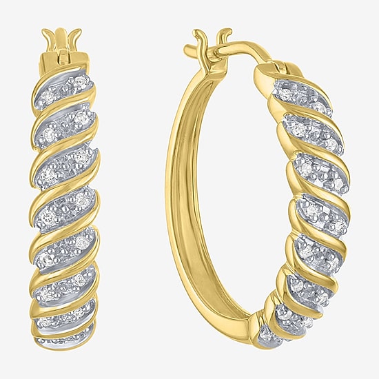 (G-H, Si2-I1) Womens 1/10 CT. T.W. Lab Grown White Diamond 14K Gold Over Silver 22mm Circle Hoop Earrings