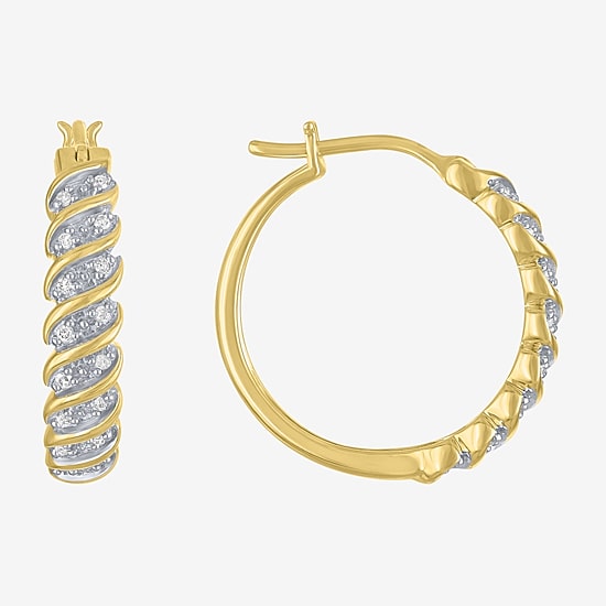 (G-H, Si2-I1) Womens 1/10 CT. T.W. Lab Grown White Diamond 14K Gold Over Silver 22mm Circle Hoop Earrings