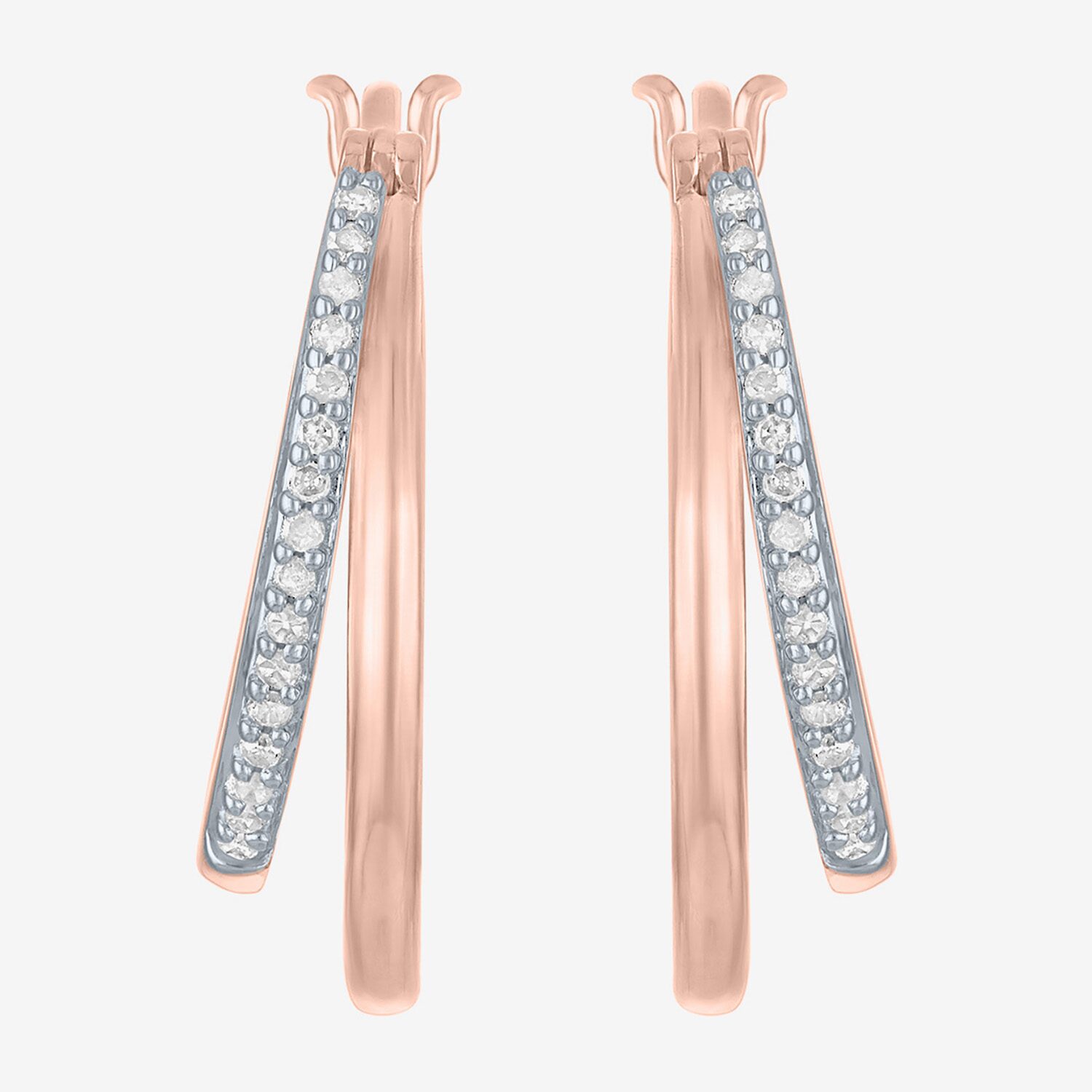 (Si2-I1,Si2-I1) Womens 1/10 CT. T.W. Lab Grown White Diamond 14K Rose Gold Over Silver 18.8mm Round Hoop Earrings