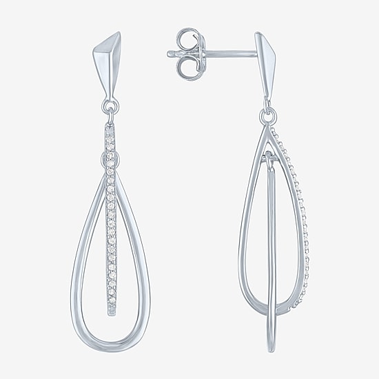 (G-H, Si2-I1) Womens 1/10 CT. T.W. Lab Grown White Diamond Sterling Silver Drop Earrings