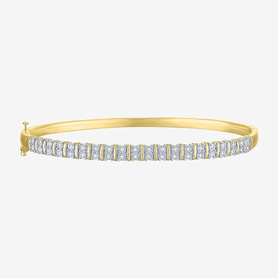 (G-H/Si2-I1) Womens 1/10 CT. T.W. Lab Grown White Diamond 14K Gold Over Silver Bangle Bracelet
