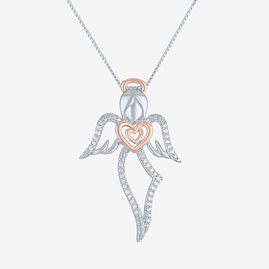Angel (G-H, Si2-I1) Womens 1/10 CT. T.W. Lab Grown White Diamond 14K Two Tone Gold Over Silver Sterling Silver Angel Heart 18 Inch Pendant Necklace