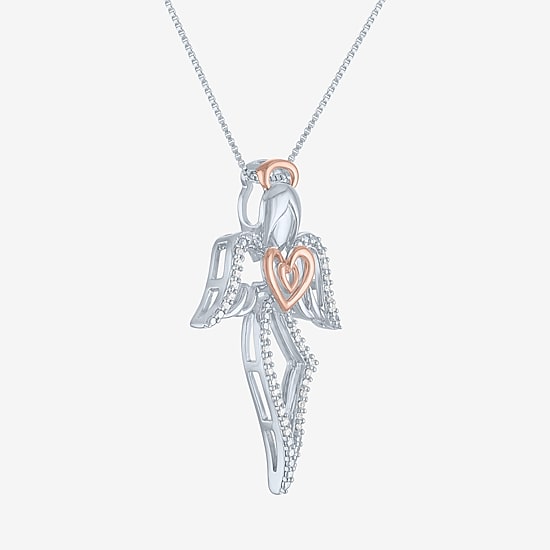 Angel (G-H, Si2-I1) Womens 1/10 CT. T.W. Lab Grown White Diamond 14K Two Tone Gold Over Silver Sterling Silver Angel Heart 18 Inch Pendant Necklace