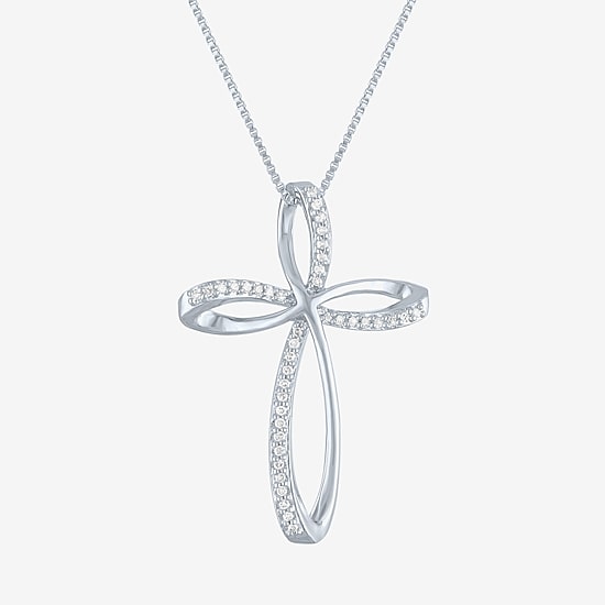 Cross (G-H, Si2-I1) Womens 1/10 CT. T.W. Lab Grown White Diamond Sterling Silver Cross 18 Inch Pendant Necklace