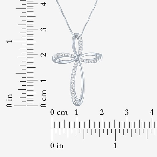 Cross (G-H, Si2-I1) Womens 1/10 CT. T.W. Lab Grown White Diamond Sterling Silver Cross 18 Inch Pendant Necklace