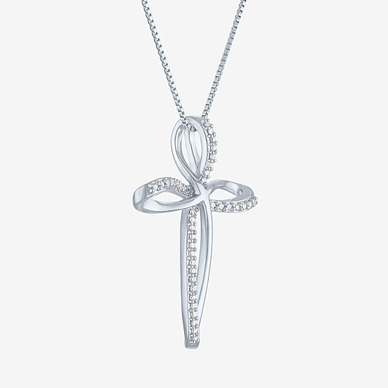 Cross (G-H, Si2-I1) Womens 1/10 CT. T.W. Lab Grown White Diamond Sterling Silver Cross 18 Inch Pendant Necklace