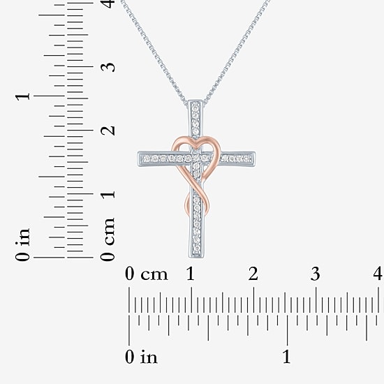 Cross (G-H, Si2-I1) Womens 1/10 CT. T.W. Lab Grown White Diamond 14K Two Tone Gold Over Silver Cross Heart 18 Inch Pendant Necklace