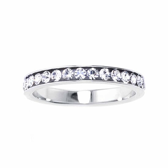 Silver Treasures Womens Crystal Sterling Silver Band