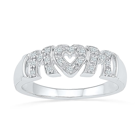 "Mom" Womens 2MM 1/10 CT. T.W. Natural White Diamond 10K Gold Band
