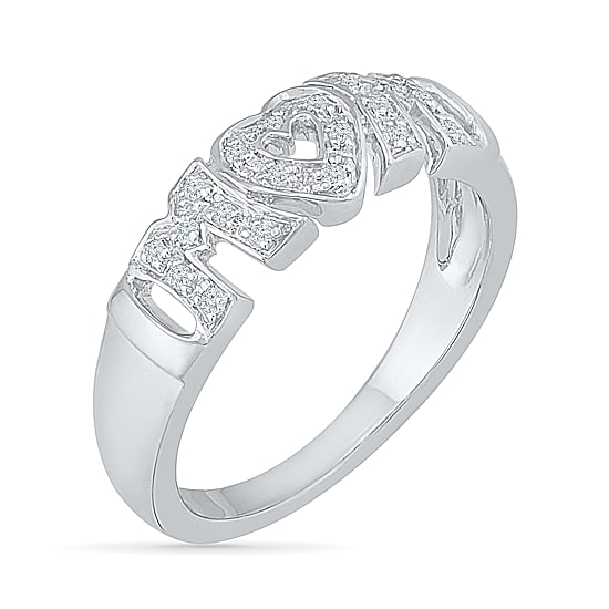 "Mom" Womens 2MM 1/10 CT. T.W. Natural White Diamond 10K Gold Band