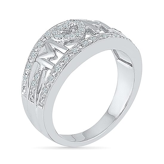 "Mom" Womens 2MM 1/5 CT. Natural White Diamond 10K Gold Heart Band