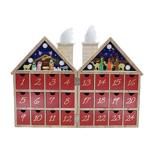 Kurt Adler 11.81-inch Battery-operated Wooden Led Nativity Christmas Advent Calendar In Multiple Colors