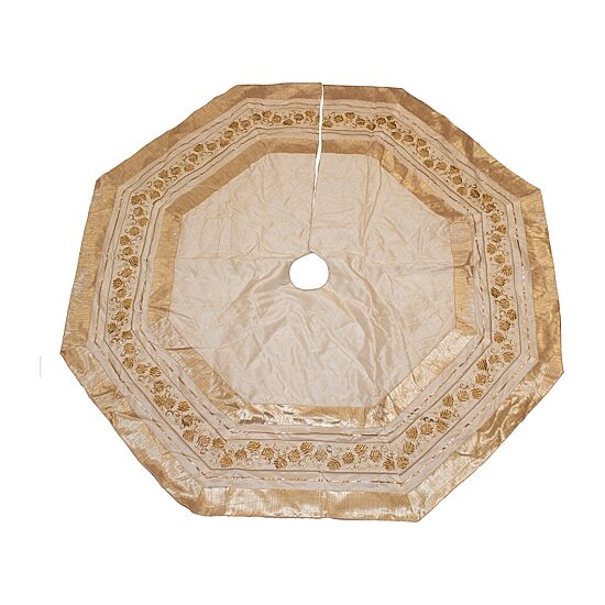 Kurt Adler Ivory  With Gold Pinecones Indoor Tree Skirt
