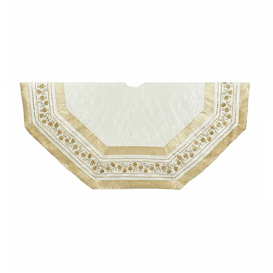 Kurt Adler Ivory  With Gold Pinecones Indoor Tree Skirt