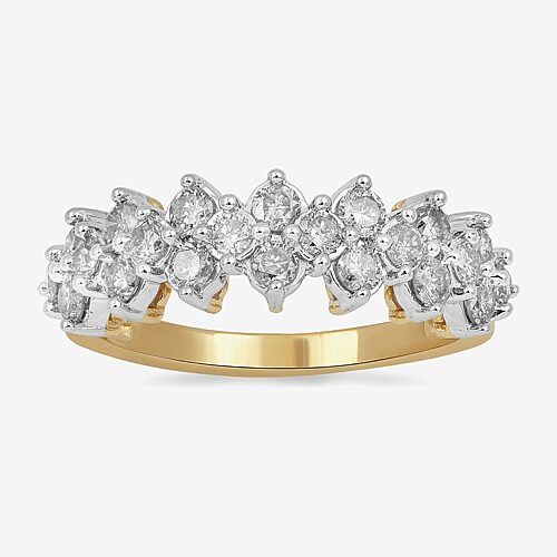 Womens 23.5MM 1 CT. T.W. Natural White Diamond 10K Gold Cluster Band, 9, Yellow