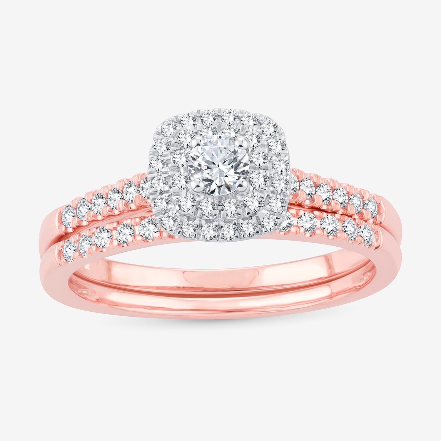 1/2 CT.T.W. Natural Diamond Halo Bridal Set 10K or 14K White Gold